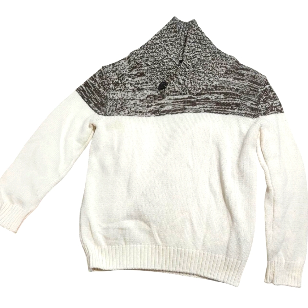 Method Cream and Brown Shawl Collar With Button Closure Knit Sweater